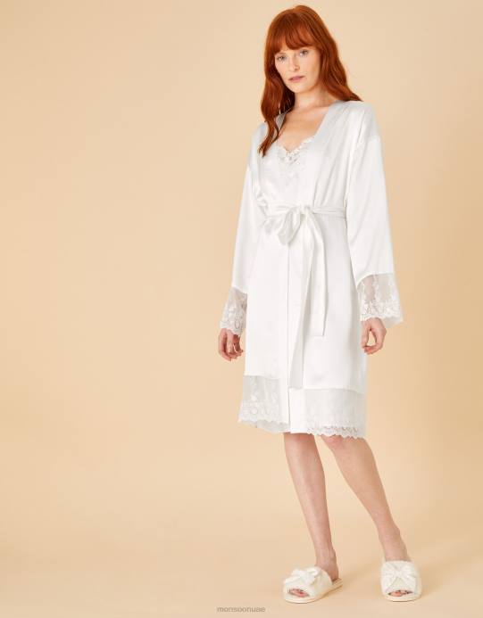 Monsoon نحيف رداء الساتان الدانتيل الزفاف D68H889 ملابس عاج