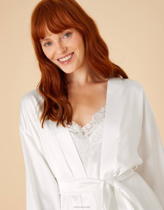 Monsoon نحيف رداء الساتان الدانتيل الزفاف D68H889 ملابس عاج