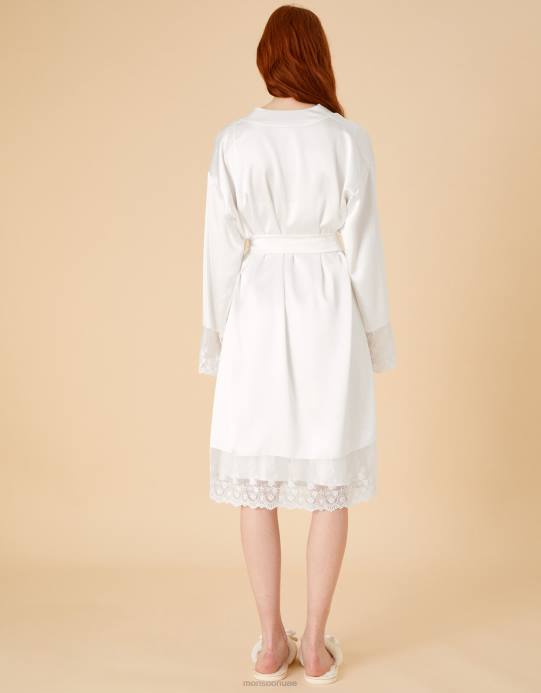 Monsoon نحيف رداء الساتان الدانتيل الزفاف D68H889 ملابس عاج