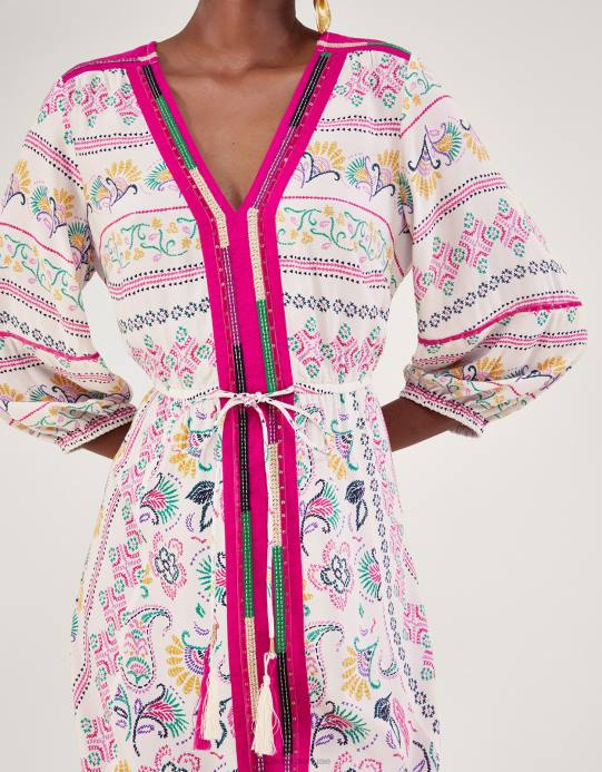 Monsoon نحيف فستان بطبعة مطرزة من لينزينغ إيكوفيرو D68H88 ملابس عاج