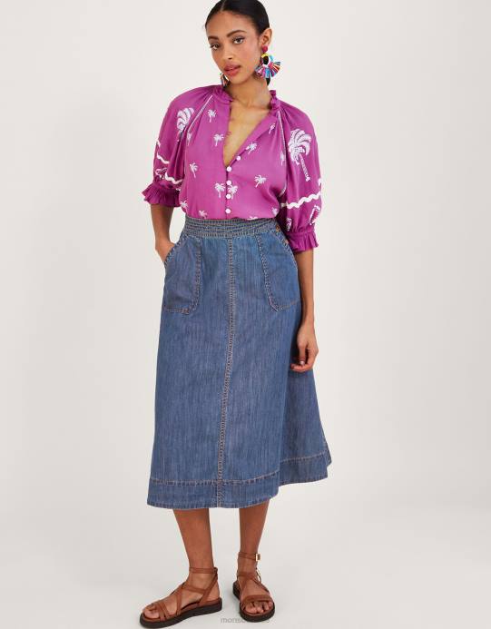 Monsoon نحيف بلوزة بيرنيلا مطرزة بالنخيل من الفيسكوز المستدام D68H890 ملابس لون القرنفل