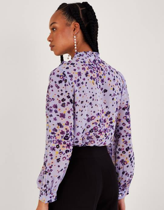 Monsoon نحيف بلوزة على شكل دبوس زهر مصنوعة من الفيسكوز المستدام D68H893 ملابس الأرجواني (أرجواني)