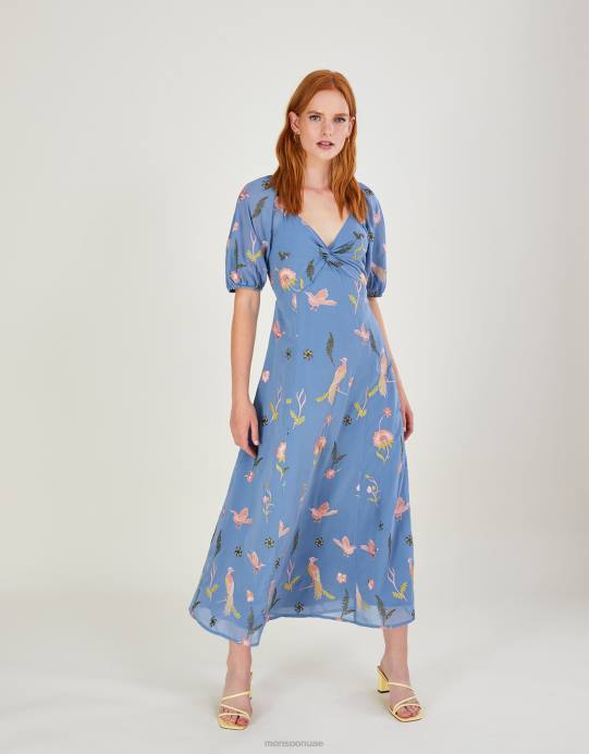 Monsoon نحيف فستان داني ميدي مطرز D68H894 ملابس أزرق