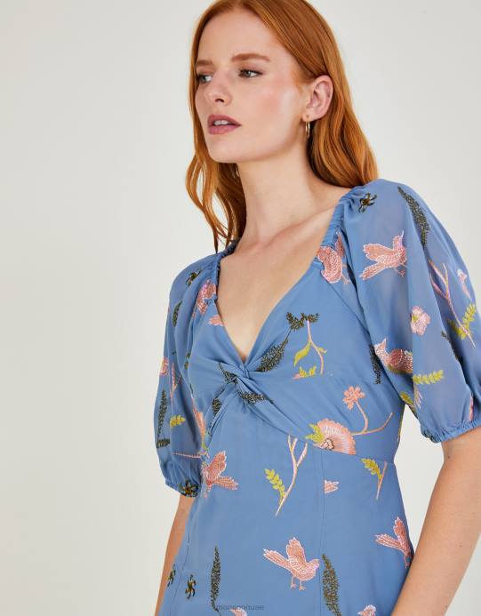 Monsoon نحيف فستان داني ميدي مطرز D68H894 ملابس أزرق