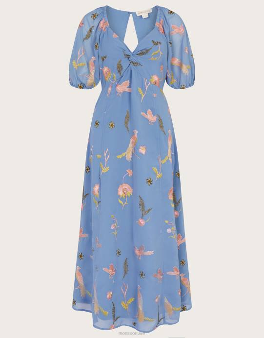 Monsoon نحيف فستان داني ميدي مطرز D68H894 ملابس أزرق