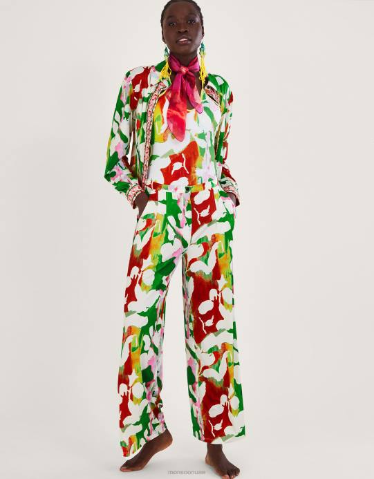 Monsoon نحيف هولدن بنطال جيرسي مزين بالزهور من البوليستر المعاد تدويره D68H895 ملابس أخضر