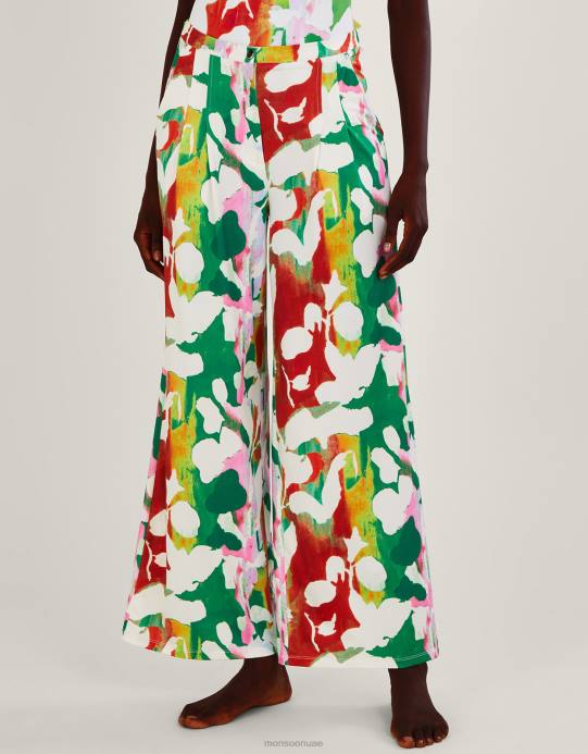 Monsoon نحيف هولدن بنطال جيرسي مزين بالزهور من البوليستر المعاد تدويره D68H895 ملابس أخضر