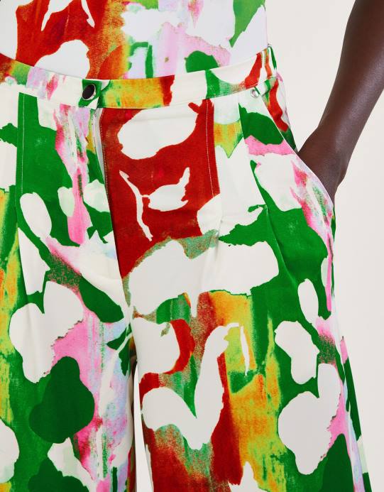 Monsoon نحيف هولدن بنطال جيرسي مزين بالزهور من البوليستر المعاد تدويره D68H895 ملابس أخضر