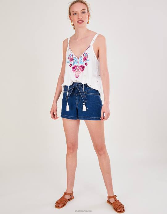 Monsoon نحيف بلوزة كامي مطرزة في لينزينج إيكوفيرو D68H902 ملابس أبيض