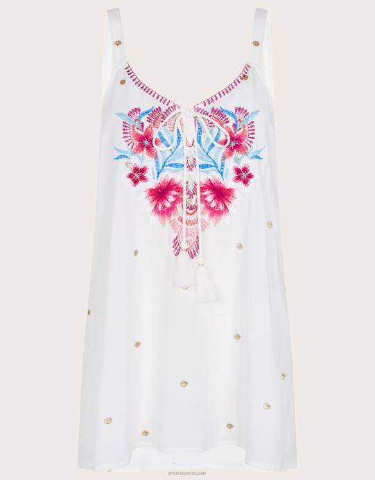 Monsoon نحيف بلوزة كامي مطرزة في لينزينج إيكوفيرو D68H902 ملابس أبيض