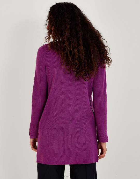 Monsoon نحيف سترة مضلعة طويلة بتفاصيل أزرار D68H903 ملابس البنفسجي