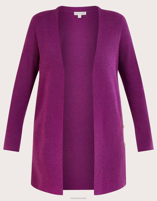 Monsoon نحيف سترة مضلعة طويلة بتفاصيل أزرار D68H903 ملابس البنفسجي