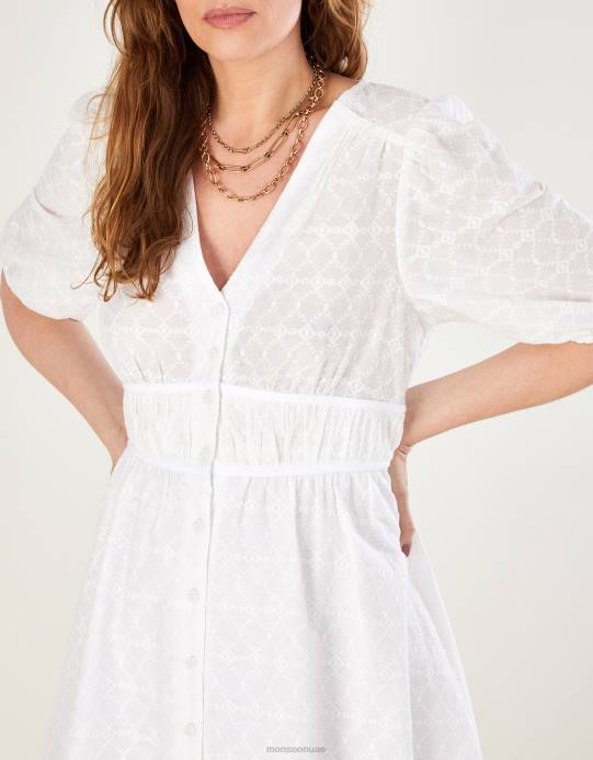 Monsoon نحيف فستان دوللي ميدي من القطن المستدام D68H913 ملابس أبيض