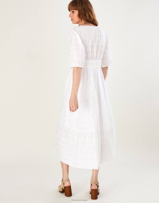 Monsoon نحيف فستان دوللي ميدي من القطن المستدام D68H913 ملابس أبيض