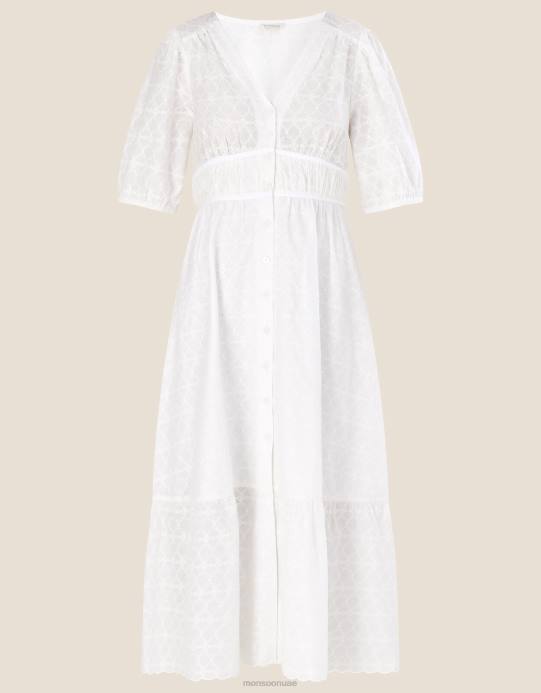 Monsoon نحيف فستان دوللي ميدي من القطن المستدام D68H913 ملابس أبيض