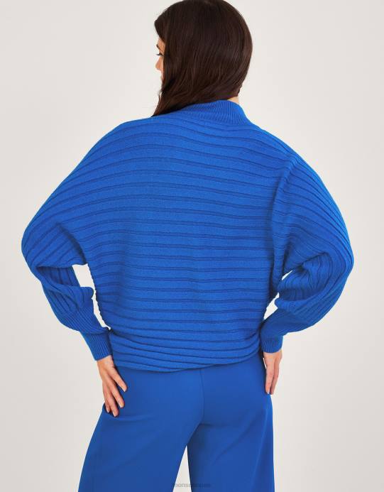 Monsoon نحيف سترة مضلعة أفقية من البوليستر المعاد تدويره D68H914 ملابس الأزرق (الكوبالت)