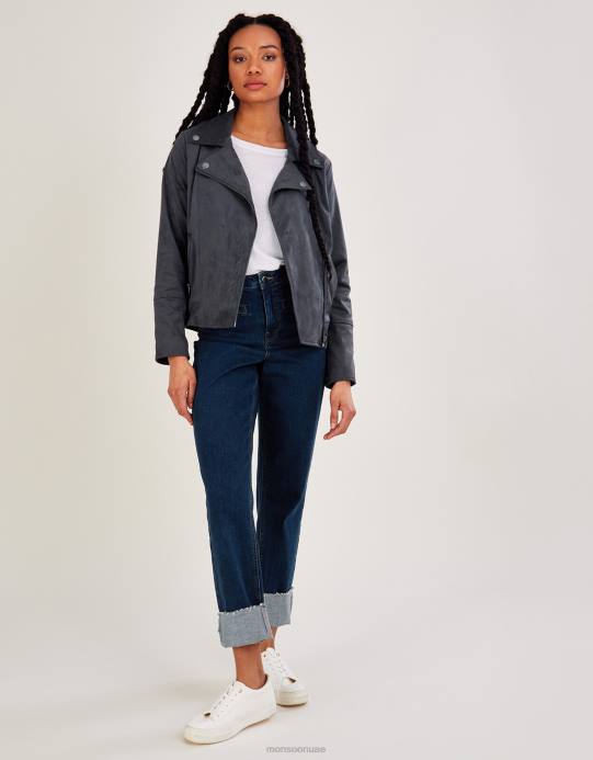 Monsoon نحيف ستايسي آن سويديت راكب الدراجة النارية D68H917 ملابس رمادي