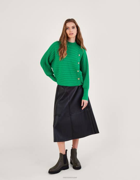 Monsoon نحيف سترة مضلعة أفقية من البوليستر المعاد تدويره D68H919 ملابس أخضر