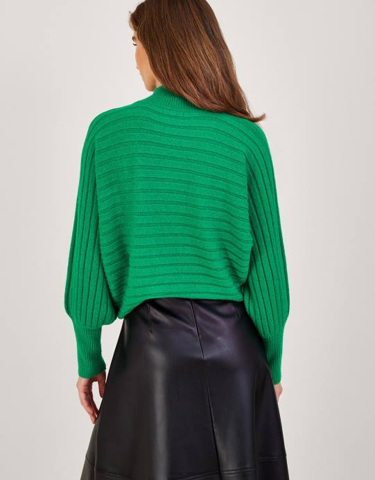 Monsoon نحيف سترة مضلعة أفقية من البوليستر المعاد تدويره D68H919 ملابس أخضر