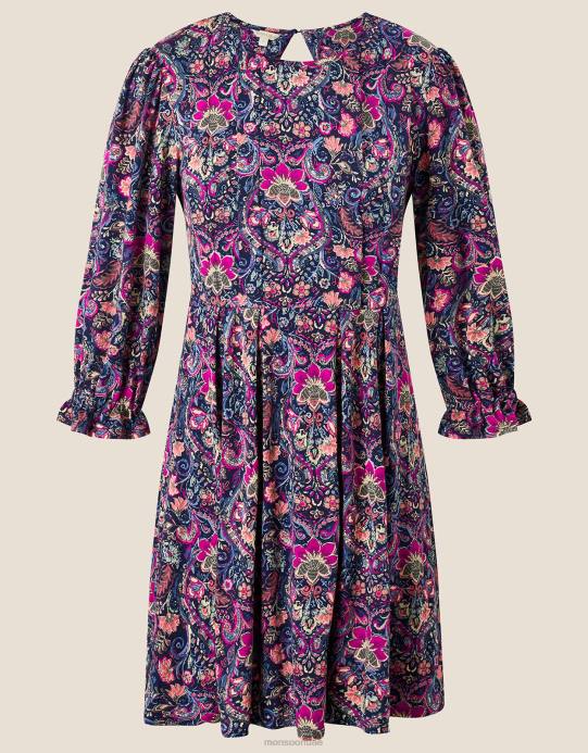 Monsoon نحيف فستان جيرسي بطباعة مطوي D68H923 ملابس الأزرق الداكن)