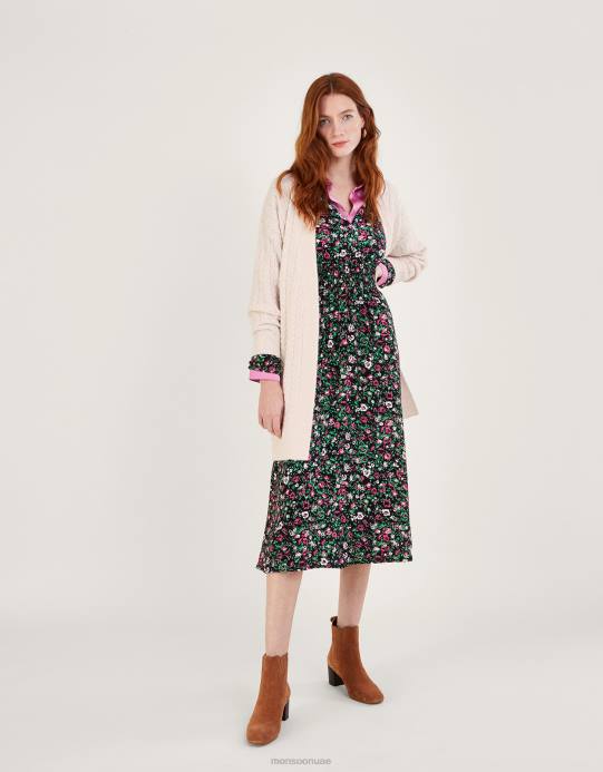 Monsoon نحيف سترة طويلة متماسكة بحزام D68H925 ملابس عاج