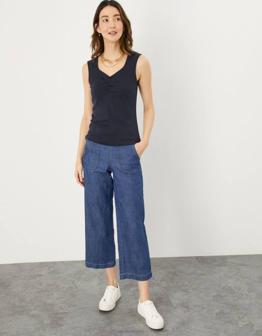 Monsoon نحيف بلوزة بأكمام كاب مكشكشة من الجيرسيه D68H930 ملابس الأزرق الداكن)