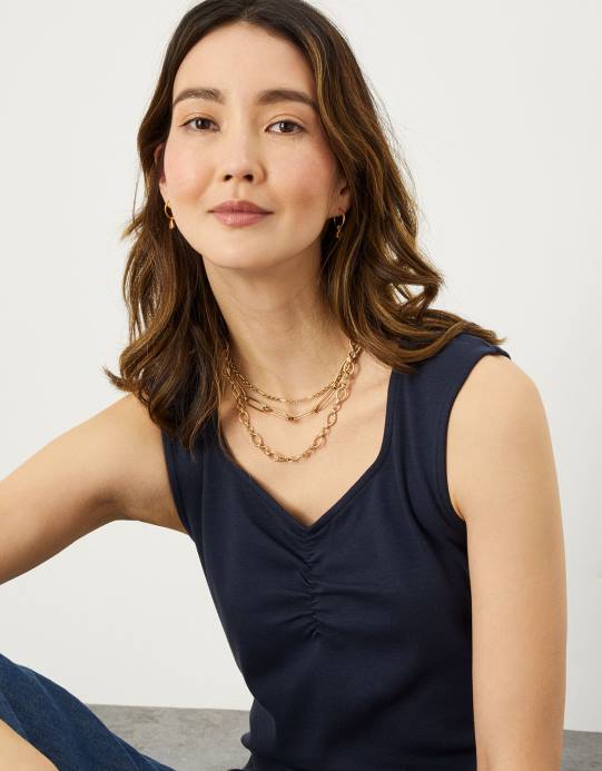 Monsoon نحيف بلوزة بأكمام كاب مكشكشة من الجيرسيه D68H930 ملابس الأزرق الداكن)