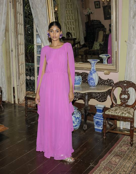 Monsoon نحيف فستان كورين كيب ماكسي من الفيسكوز المستدام D68H934 ملابس لون القرنفل