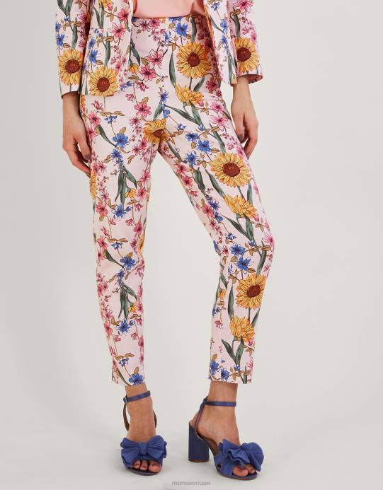 Monsoon نحيف بنطلون ليلى بطبعة زهور من القطن المستدام D68H935 ملابس الوردي (احمر الخدود)