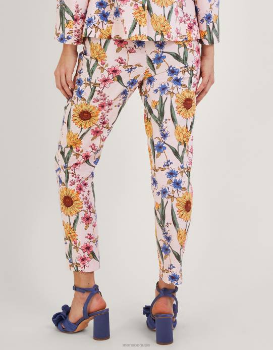 Monsoon نحيف بنطلون ليلى بطبعة زهور من القطن المستدام D68H935 ملابس الوردي (احمر الخدود)