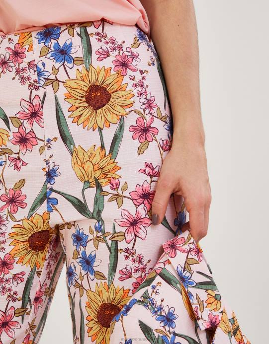 Monsoon نحيف بنطلون ليلى بطبعة زهور من القطن المستدام D68H935 ملابس الوردي (احمر الخدود)