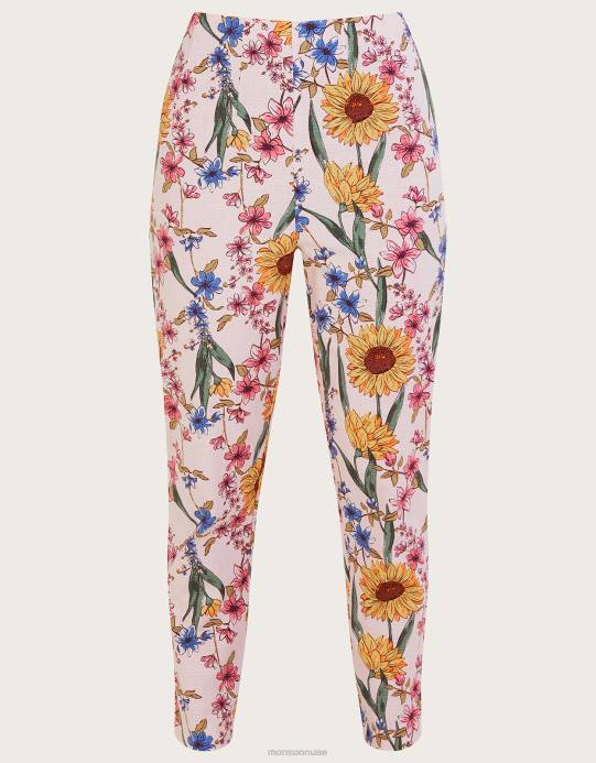 Monsoon نحيف بنطلون ليلى بطبعة زهور من القطن المستدام D68H935 ملابس الوردي (احمر الخدود)