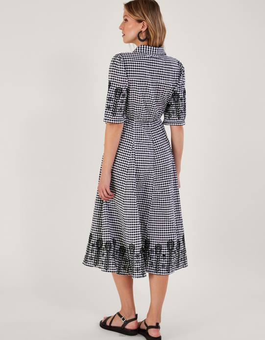 Monsoon نحيف فستان قميص جينغهام D68H949 ملابس أسود