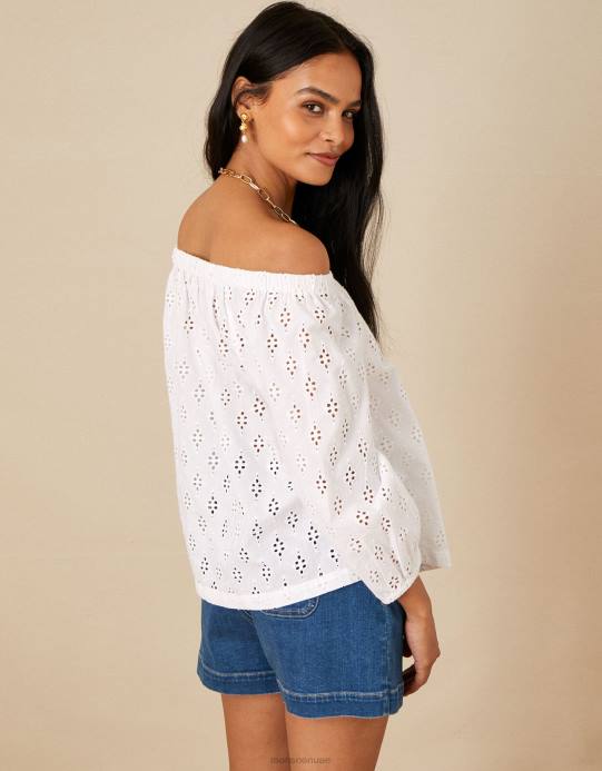 Monsoon نحيف بلوزة شيفلي باردو من القطن المستدام D68H953 ملابس أبيض