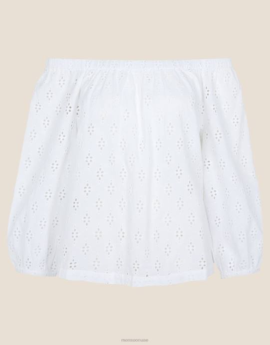 Monsoon نحيف بلوزة شيفلي باردو من القطن المستدام D68H953 ملابس أبيض