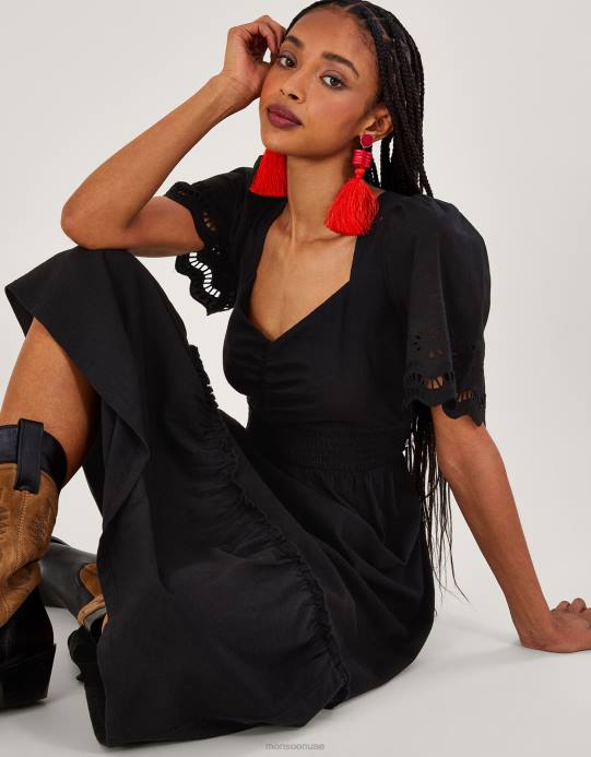 Monsoon نحيف فستان ميدي بأطراف مطرزة D68H957 ملابس أسود