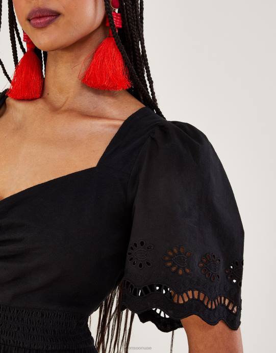 Monsoon نحيف فستان ميدي بأطراف مطرزة D68H957 ملابس أسود