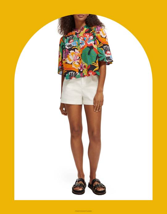 Monsoon نحيف قميص سكوتش وصودا بأكمام رفرفة D68H958 ملابس متعدد