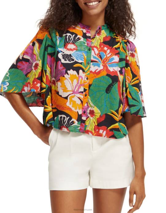 Monsoon نحيف قميص سكوتش وصودا بأكمام رفرفة D68H958 ملابس متعدد