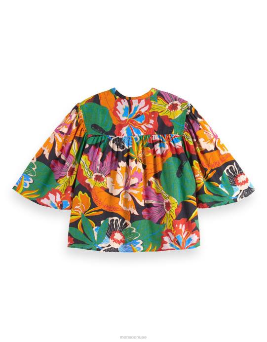 Monsoon نحيف قميص سكوتش وصودا بأكمام رفرفة D68H958 ملابس متعدد