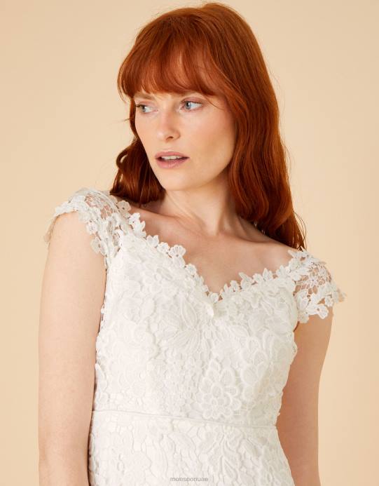 Monsoon نحيف كاساندرا فستان الزفاف ماكسي الدانتيل D68H961 ملابس عاج