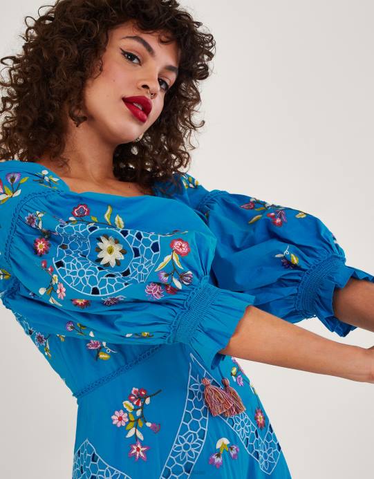 Monsoon نحيف فستان مطرز بطول الركبة D68H965 ملابس أزرق