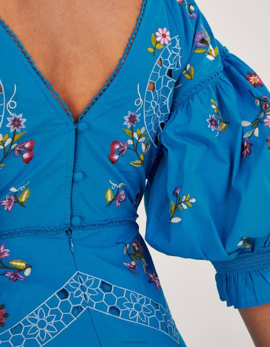 Monsoon نحيف فستان مطرز بطول الركبة D68H965 ملابس أزرق