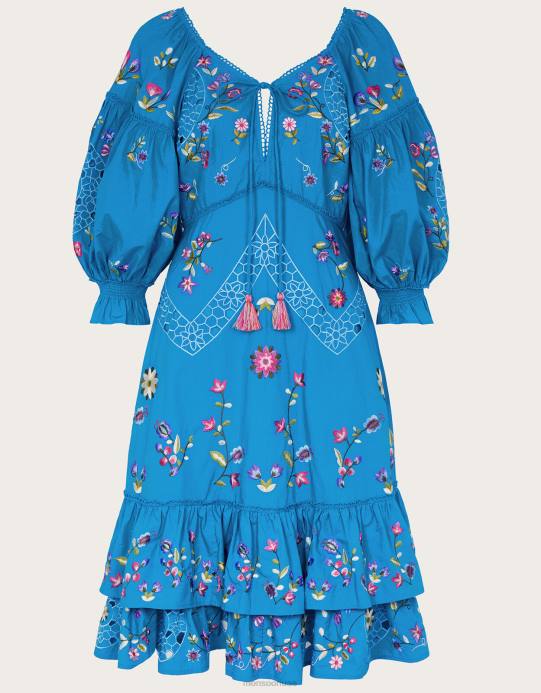 Monsoon نحيف فستان مطرز بطول الركبة D68H965 ملابس أزرق