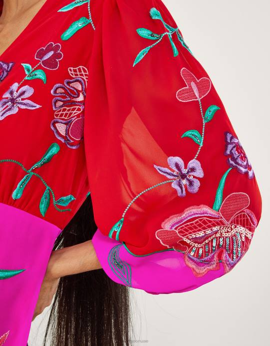 Monsoon نحيف فستان جوانا مزين بالبوليستر المعاد تدويره D68H967 ملابس أحمر