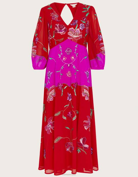 Monsoon نحيف فستان جوانا مزين بالبوليستر المعاد تدويره D68H967 ملابس أحمر