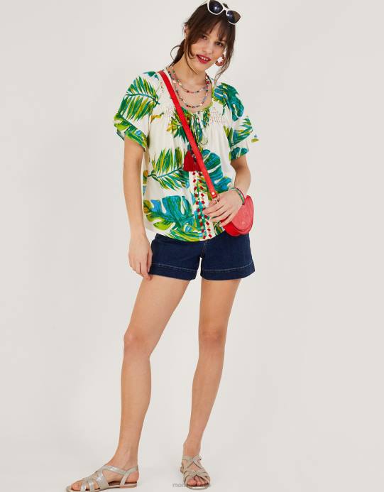 Monsoon نحيف قميص جيرسي بطبعة النخيل D68H968 ملابس عاج