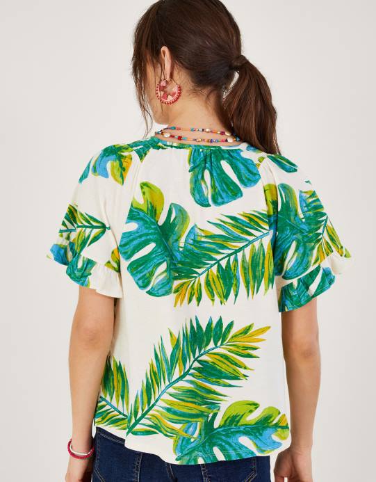 Monsoon نحيف قميص جيرسي بطبعة النخيل D68H968 ملابس عاج