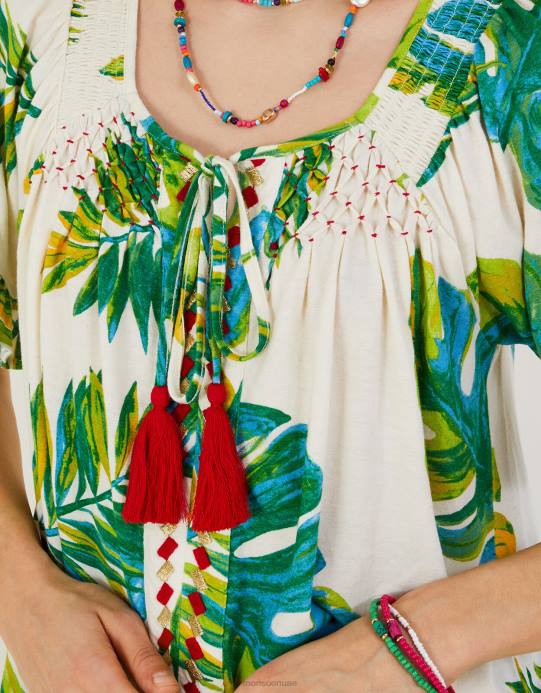 Monsoon نحيف قميص جيرسي بطبعة النخيل D68H968 ملابس عاج