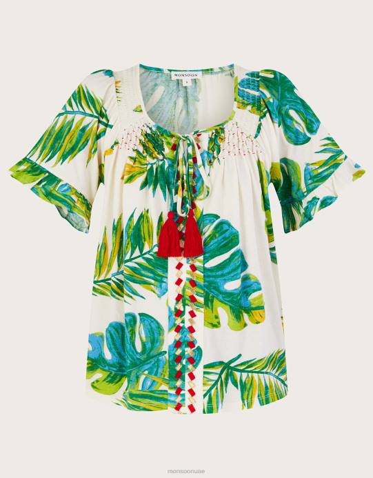 Monsoon نحيف قميص جيرسي بطبعة النخيل D68H968 ملابس عاج